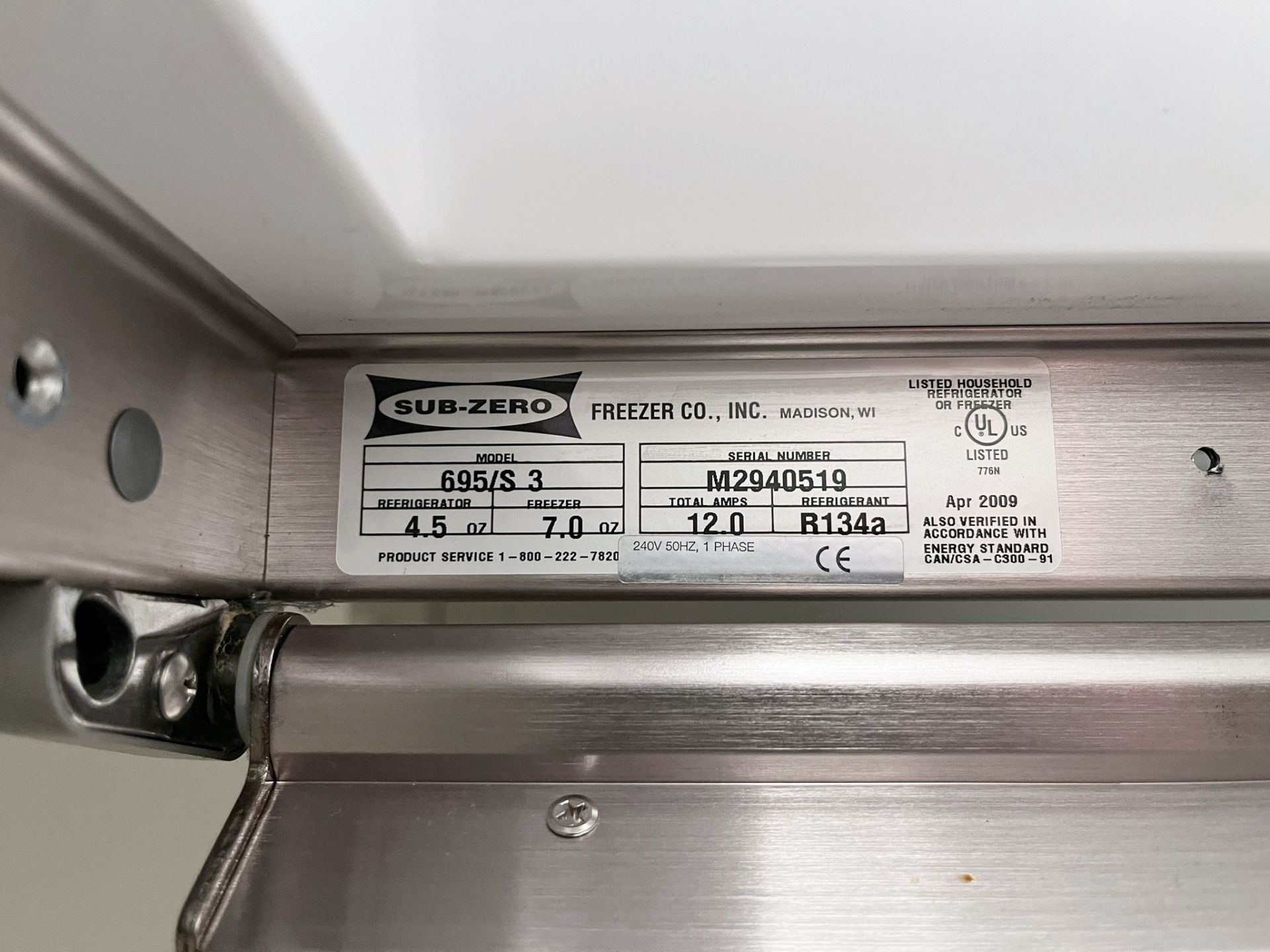 1 x SUB-ZERO American Side-by-Side Refrigerator / Freezer - NO VAT ON THE HAMMER - Image 3 of 3
