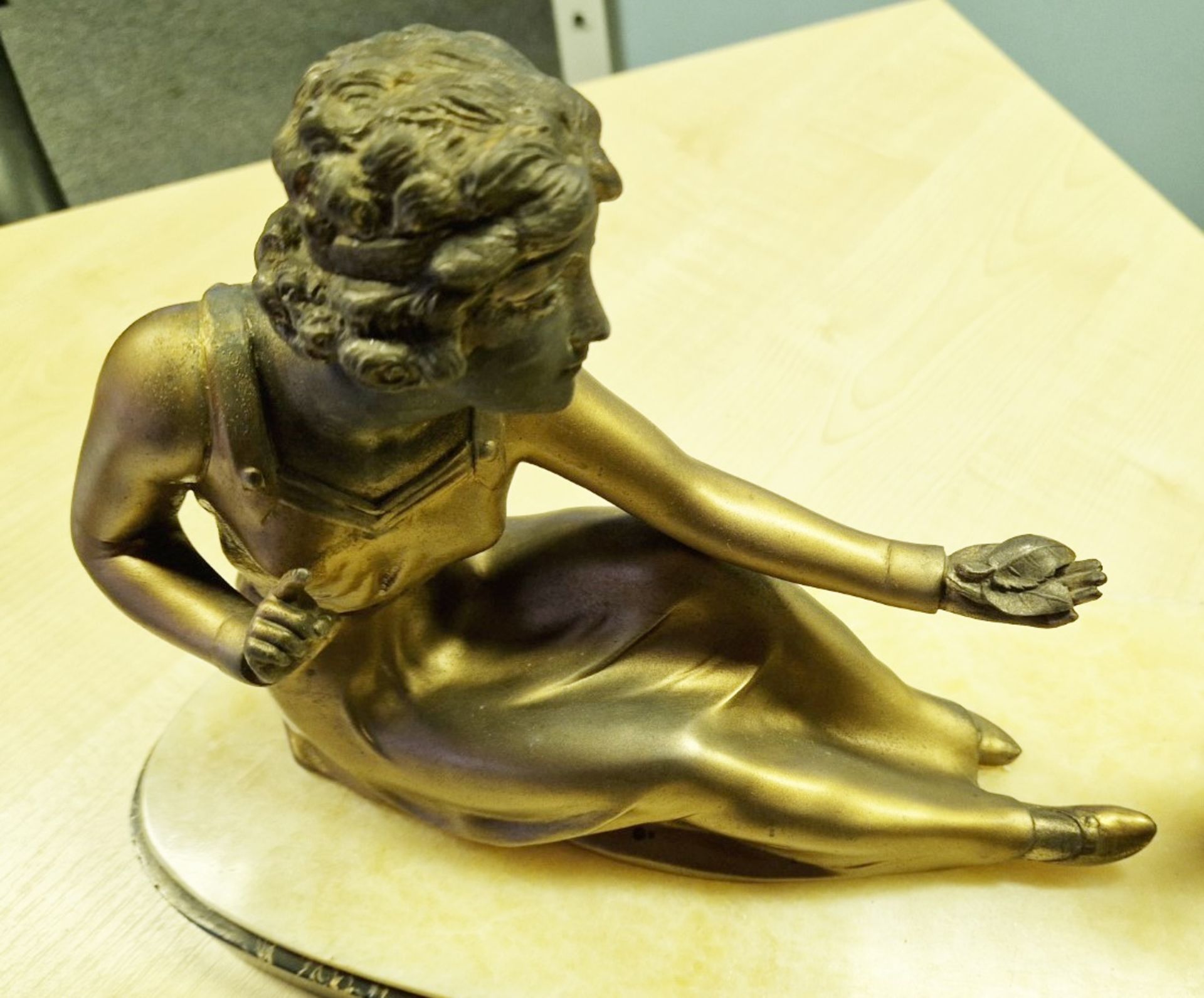 1 x Art Deco Style Bronze Statue Of Woman Feeding Goat On A Marble Base - Image 6 of 7