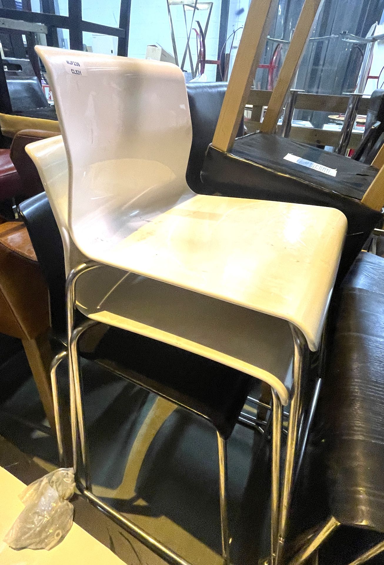 Set of 3 x Dining Chairs With White and Black Seats With Chrome Bases - Ref: MJF239