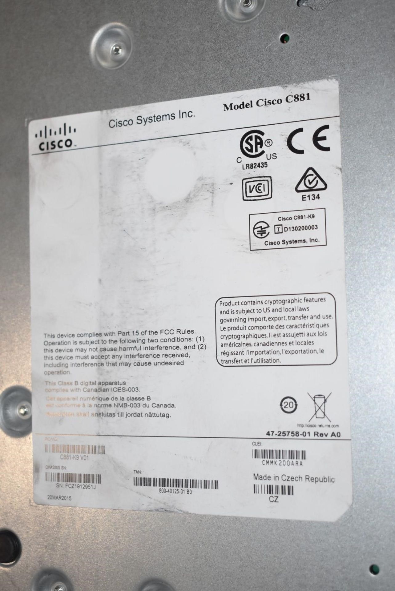 1 x Cisco C881-K9 880 Series Integrated Services Router - Includes Power Adaptor - Image 4 of 4