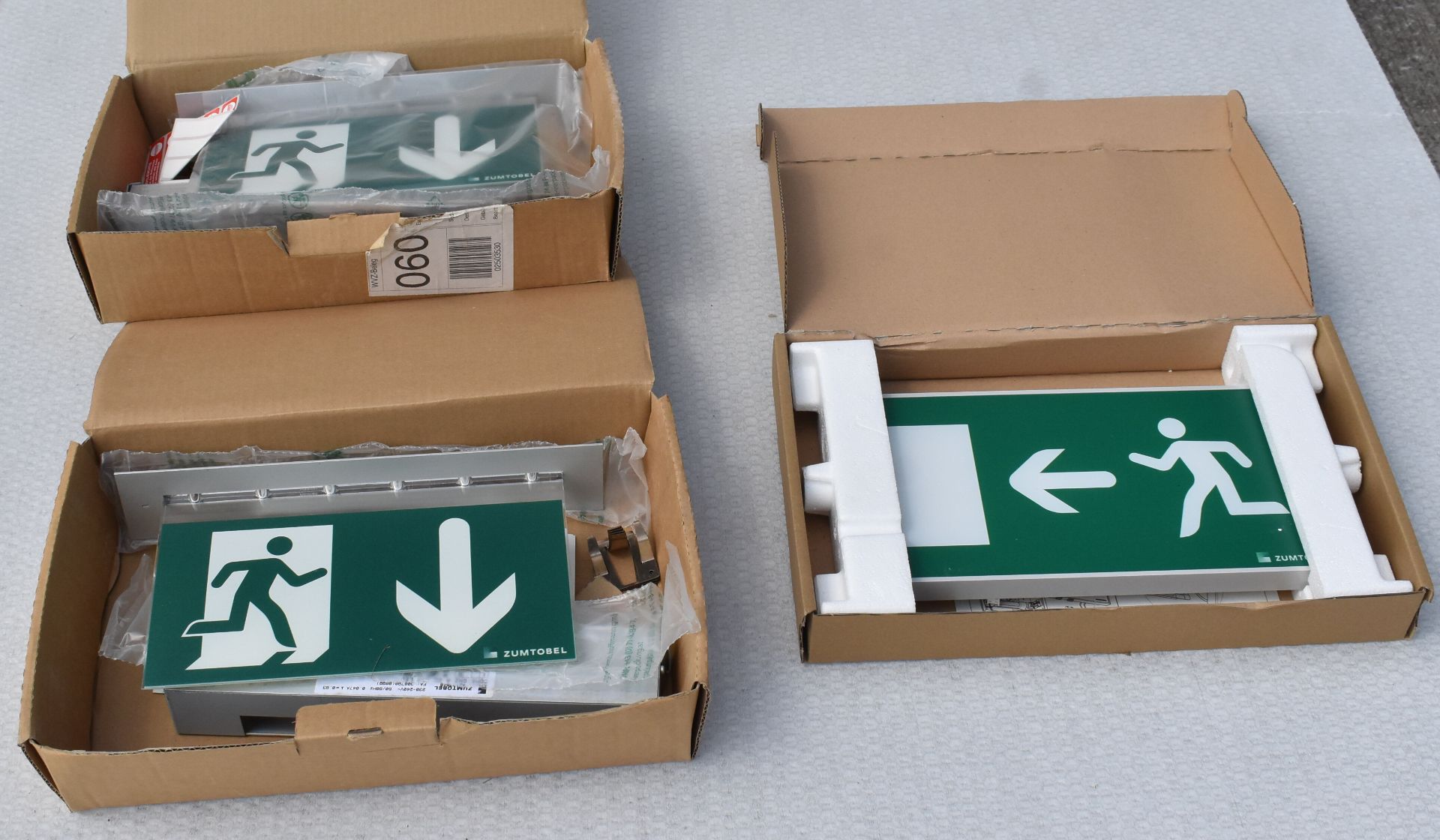 3 x ZUMTOBEL Fire Exit Signs - Ref: KCS193/C5 - CL011 - Location ...