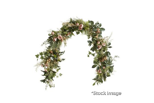 1 x Large Faux Tea Rose And Eucalyptus Garland Pink / Green - Original Retail £395.00 - Ref: OKA/