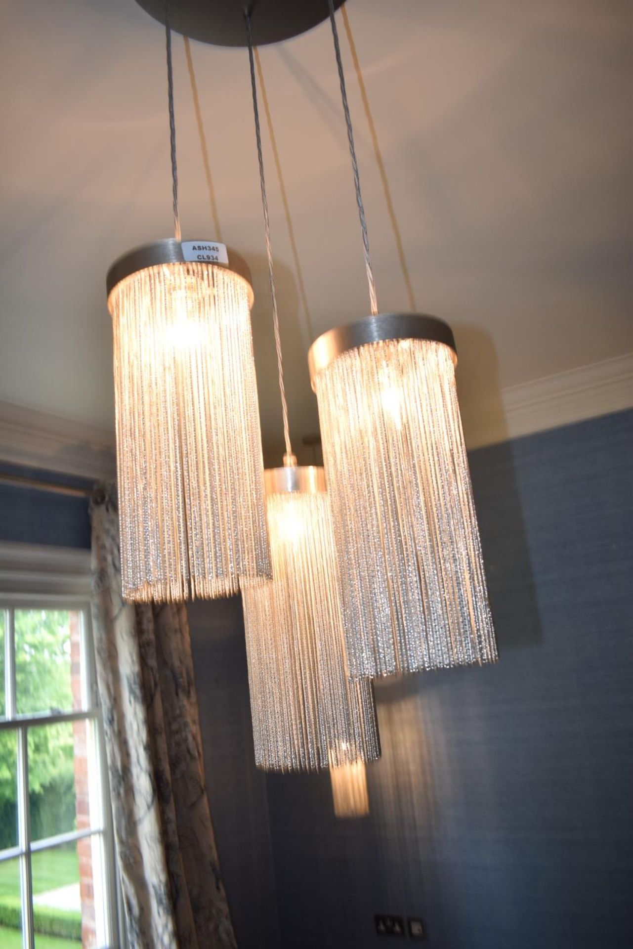 3 x Contemporary Pendant Lights with Chain Shades and Ceiling Rose - NO VAT ON THE HAMMER