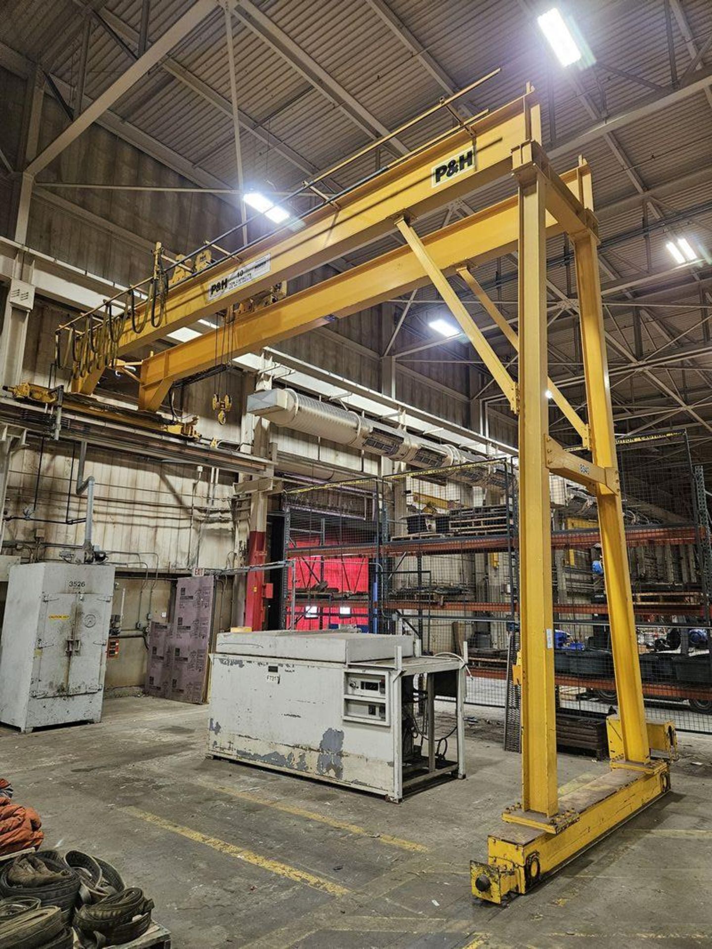 10-Ton x 30' P&H Double Girder, Top Riding, Single Leg Traveling Gantry ...