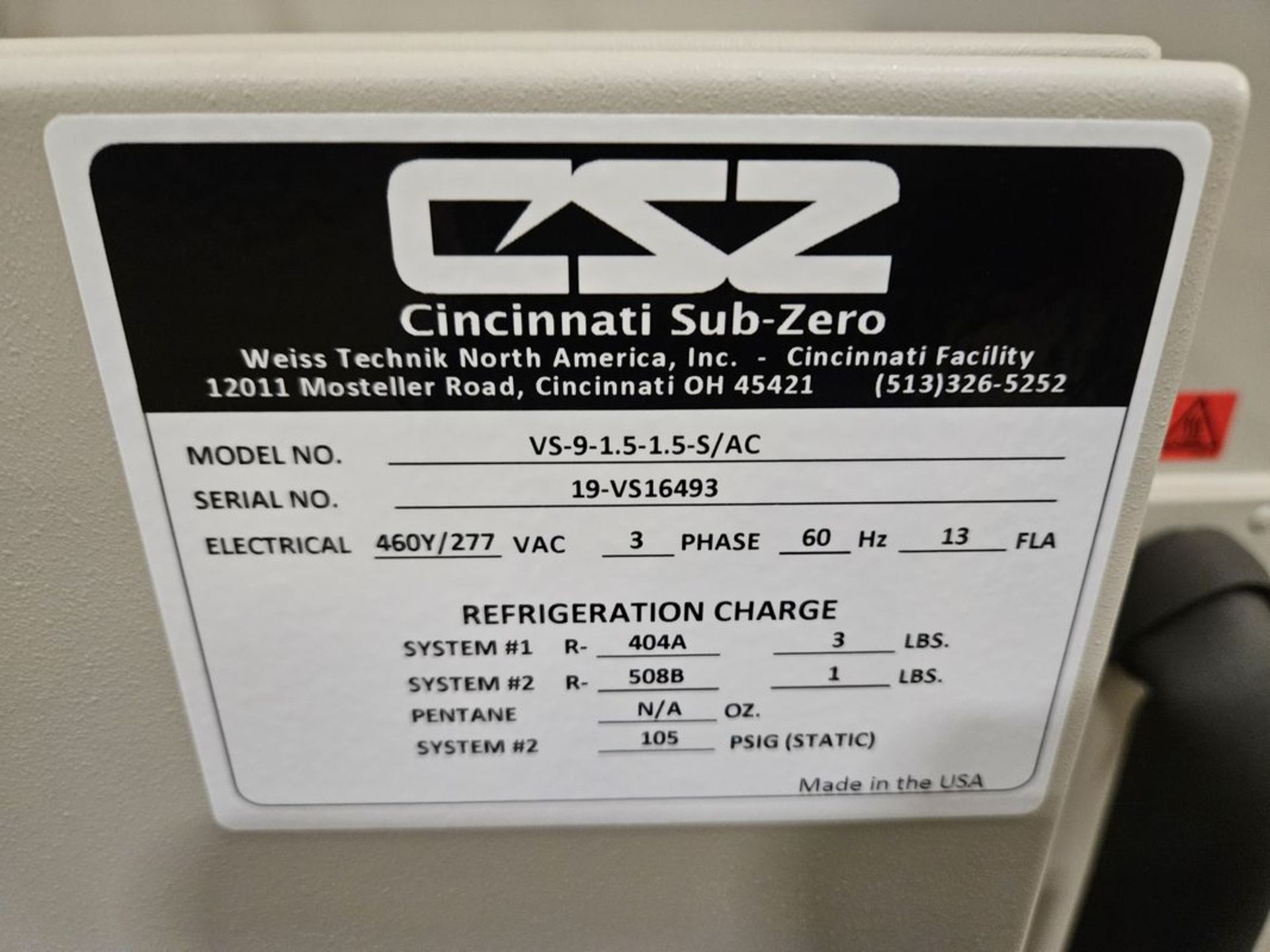 Cincinnati Sub Zero T Series VS-9-1.5-1.5-S/AC Industrial Freezer - Image 3 of 3
