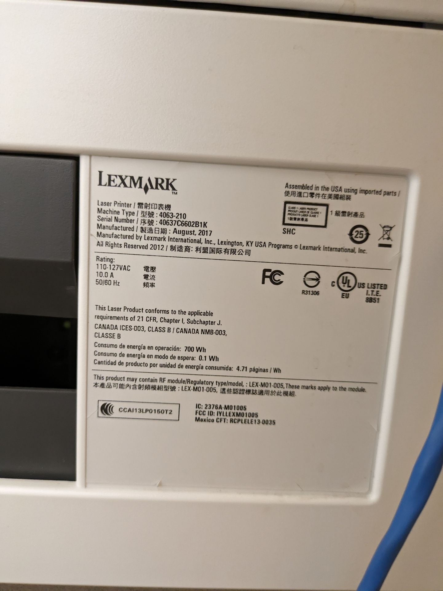 Lexmark 4063-210 Black and White Laser Printer - Image 2 of 2