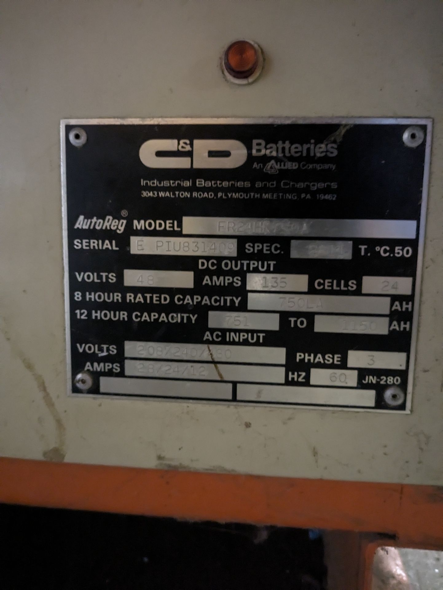 C&D FR24HK750A 48-Volt Electric Battery Charger - Image 3 of 3