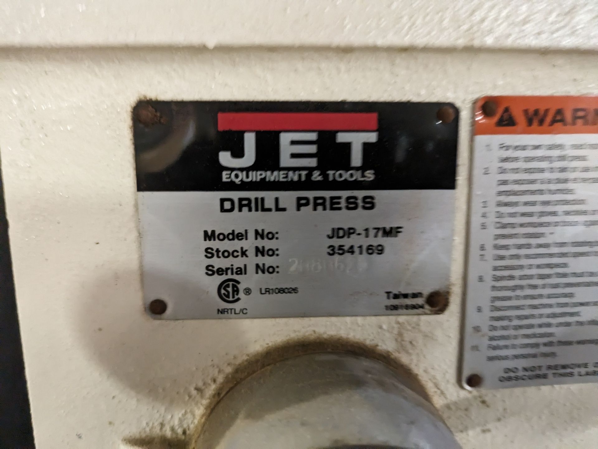 Jet JDP-17MF 16-1/2" Single Spindle Pedestal Drill Press - Image 3 of 3