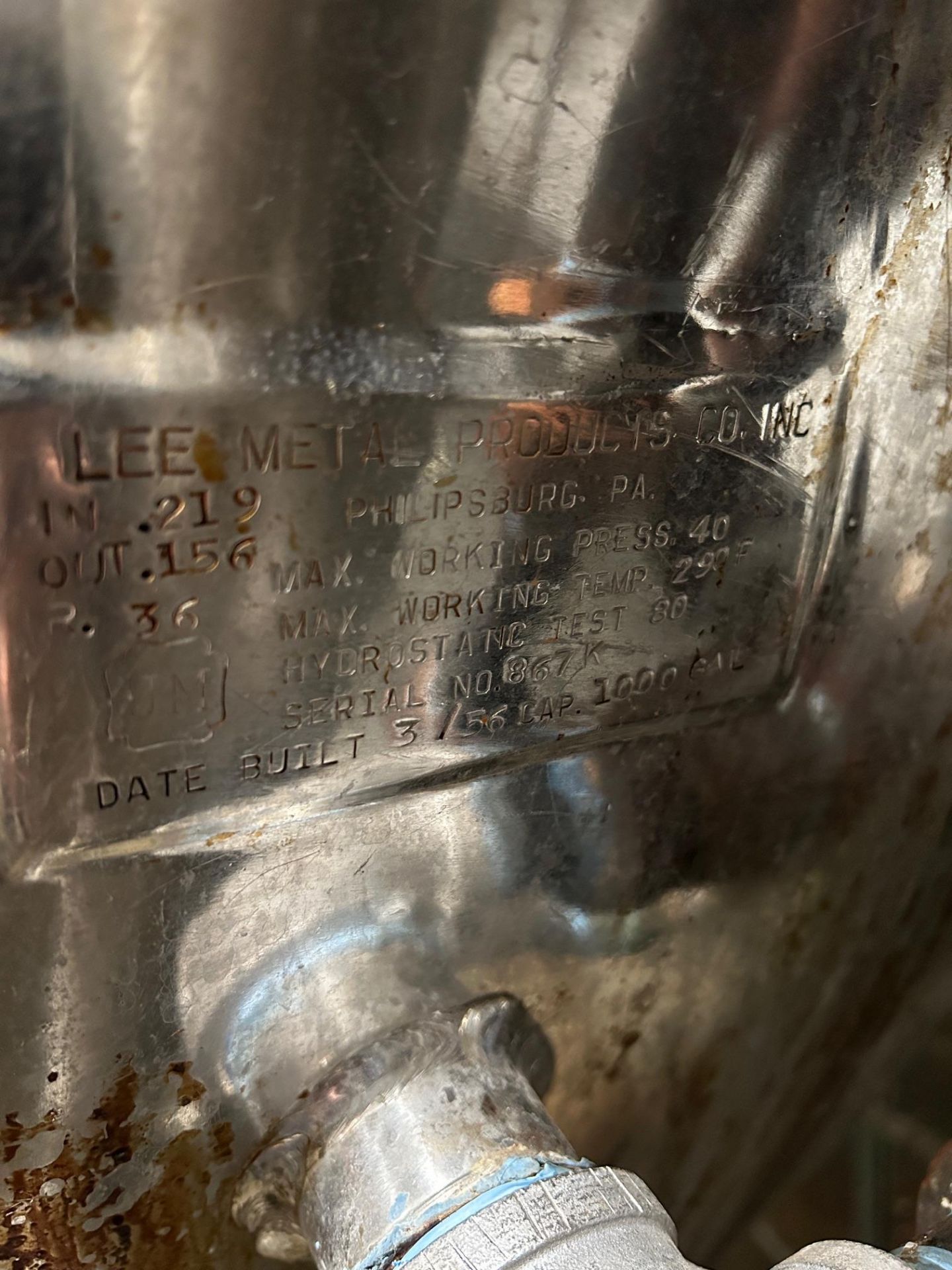 Lee Metal Products 1000-Gallon Stainless Steel Jacketed Kettle - Image 7 of 7
