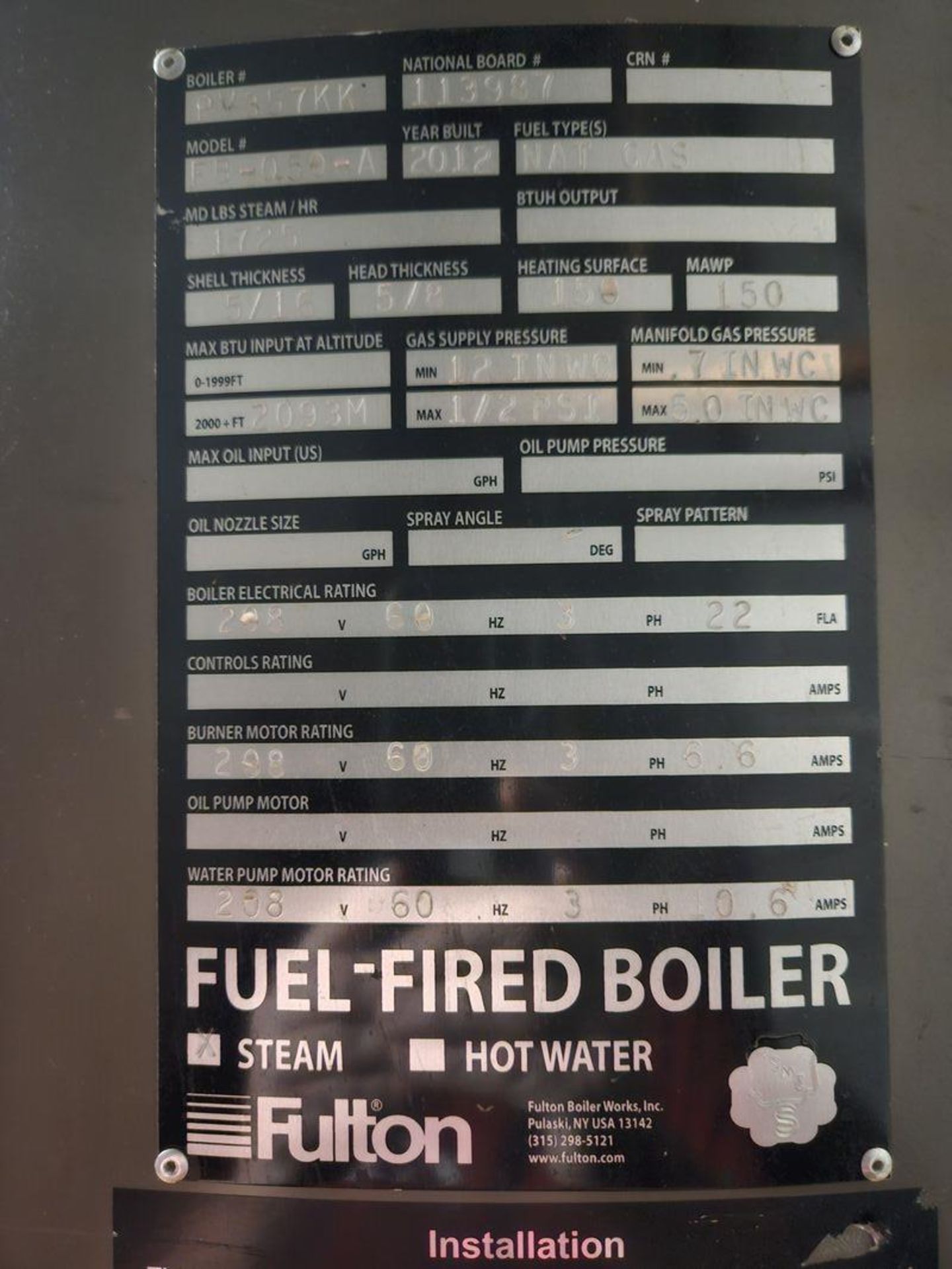 Fulton FB-050-A Gas Fired Vertical Tubeless Boiler - Image 3 of 3