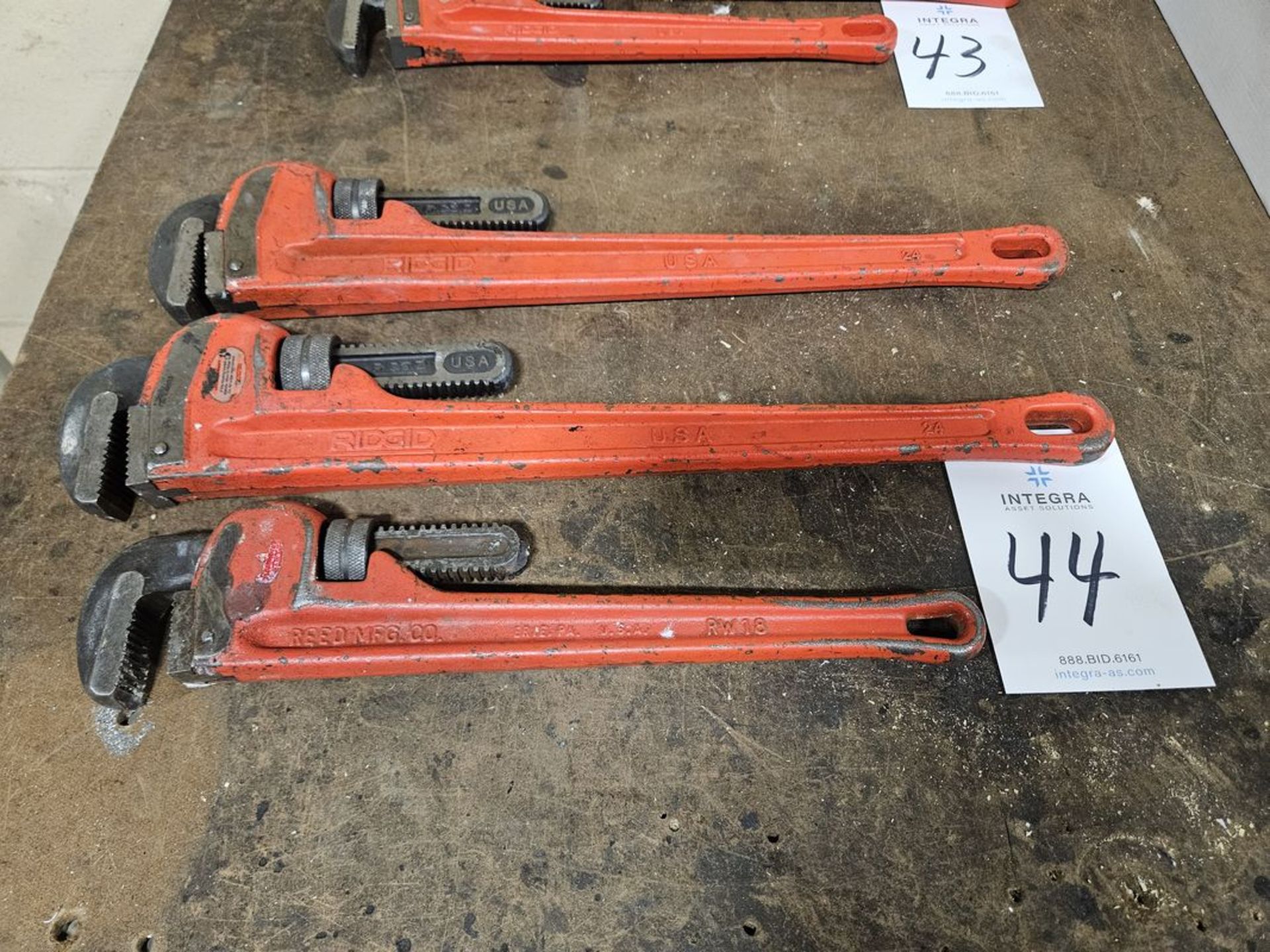 (3) Pipe Wrenches, (2) ridgid 24", (1) Reed 18"