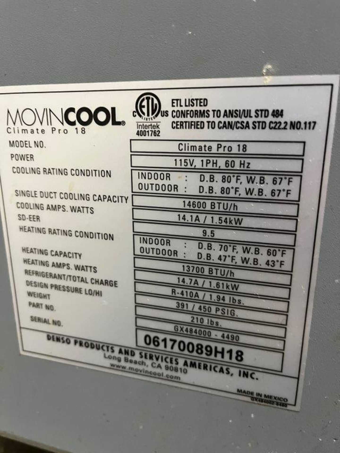 Denso Movincool Climate Pro 18 Mobile Cool/Heat Unit - Image 3 of 3