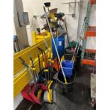 Lot of Assorted Shovels, Brooms, Mop Buckets, Dust Pans and Misc.