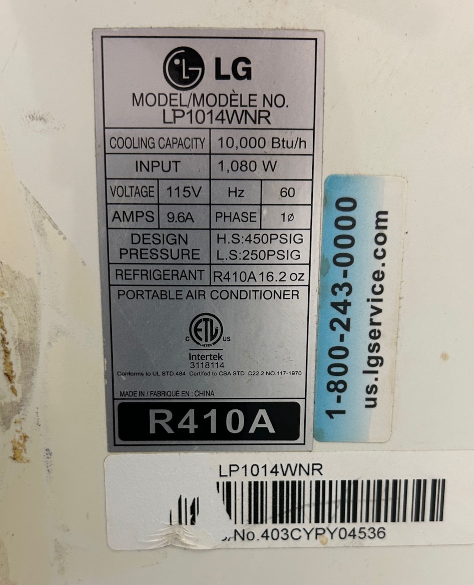 LG Portable Air Conditioner LP1014WNR 10,000 BTU - Image 2 of 2