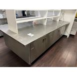 SS Double Sided Lab Work Table 116" x 56" with Wood Shelf