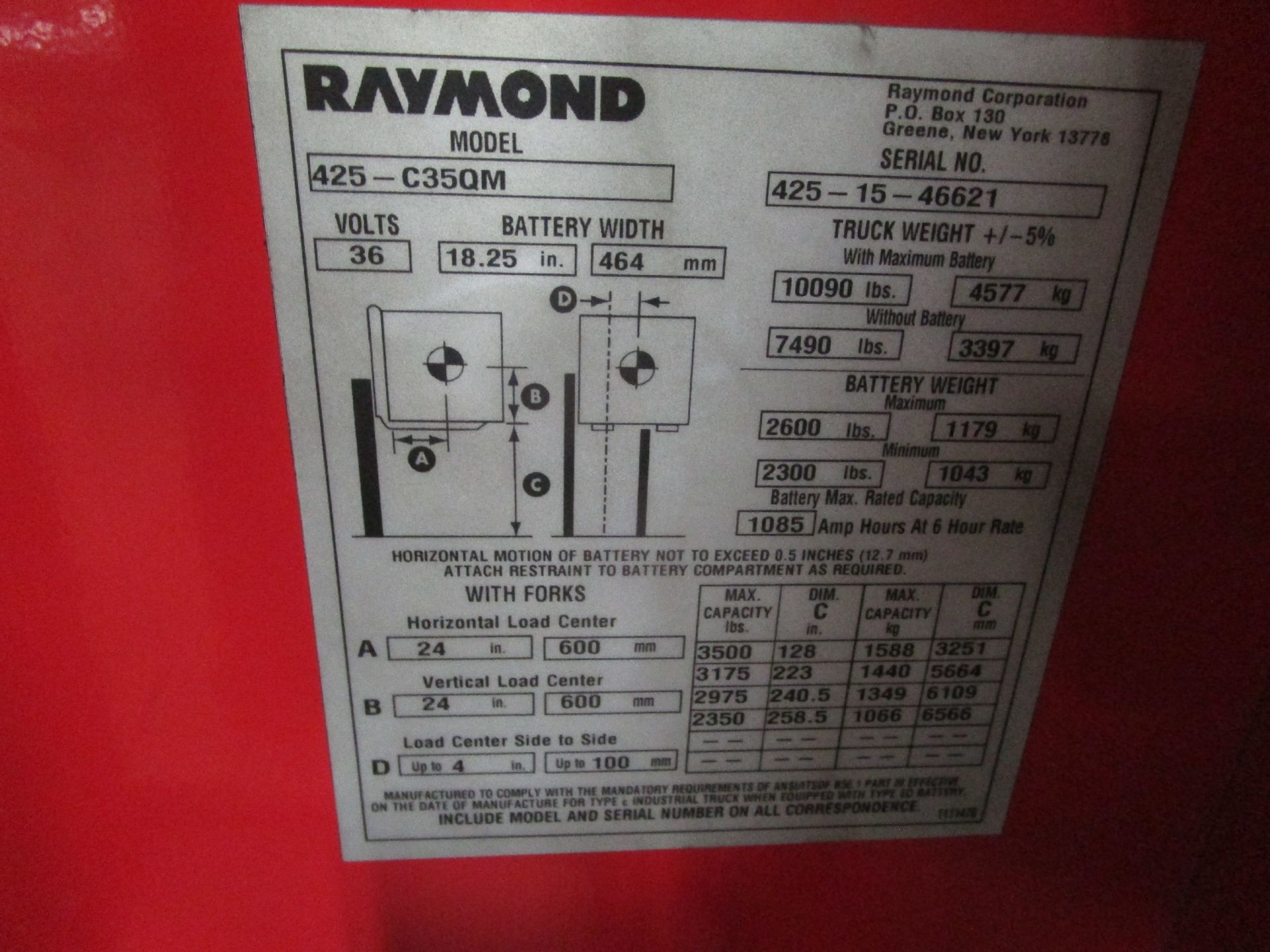 Raymond 425-C35QM 3,500-Lb Electric Stand Up Forklift Truck - Image 6 of 7