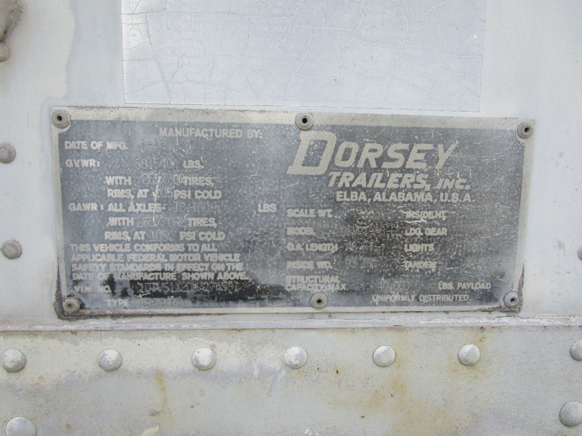 1986 Dorsey Trailer DFVPT-86-E 48' Van Trailer - Image 2 of 4