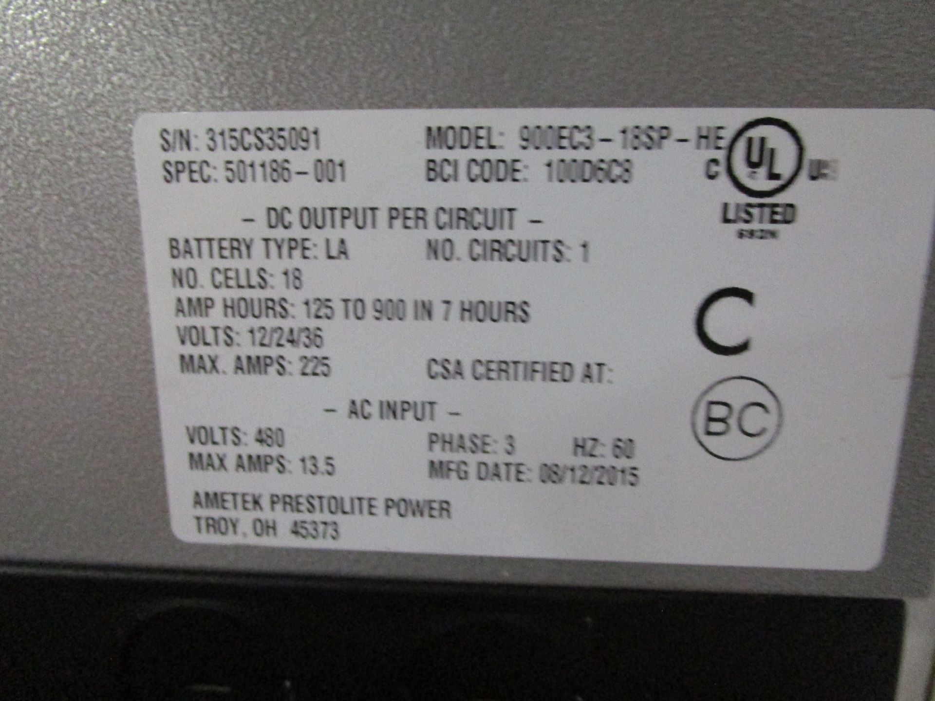 Amtek 900EC3-18-SC-HE 12/24/36-Volt Battery Charger - Image 3 of 3