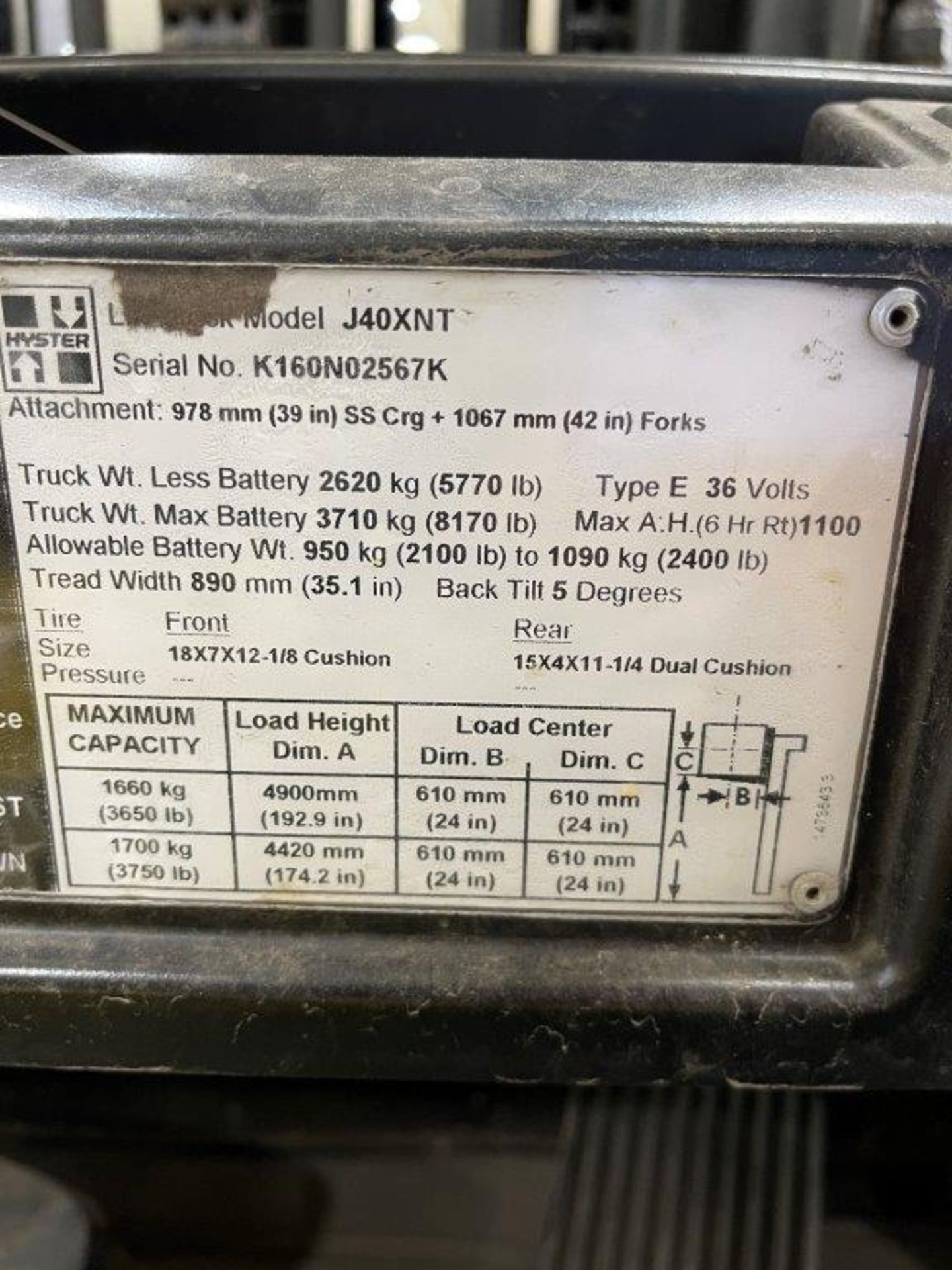 Hyster J40XNT 3,750-Lb LPG Forklift Truck - Image 6 of 6