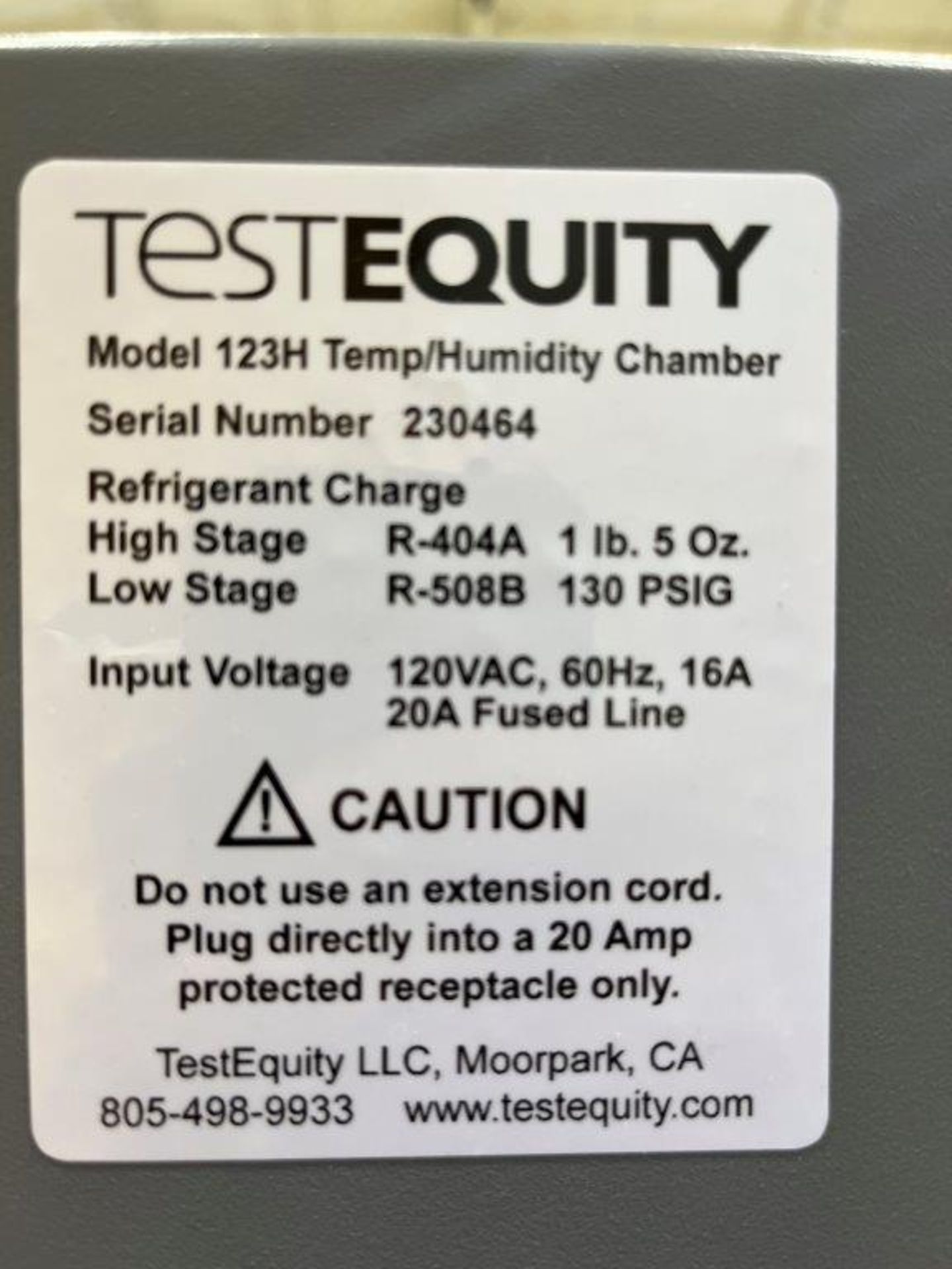 TE Test Equity 123H Temperature/Humidity Chamber - Image 3 of 3