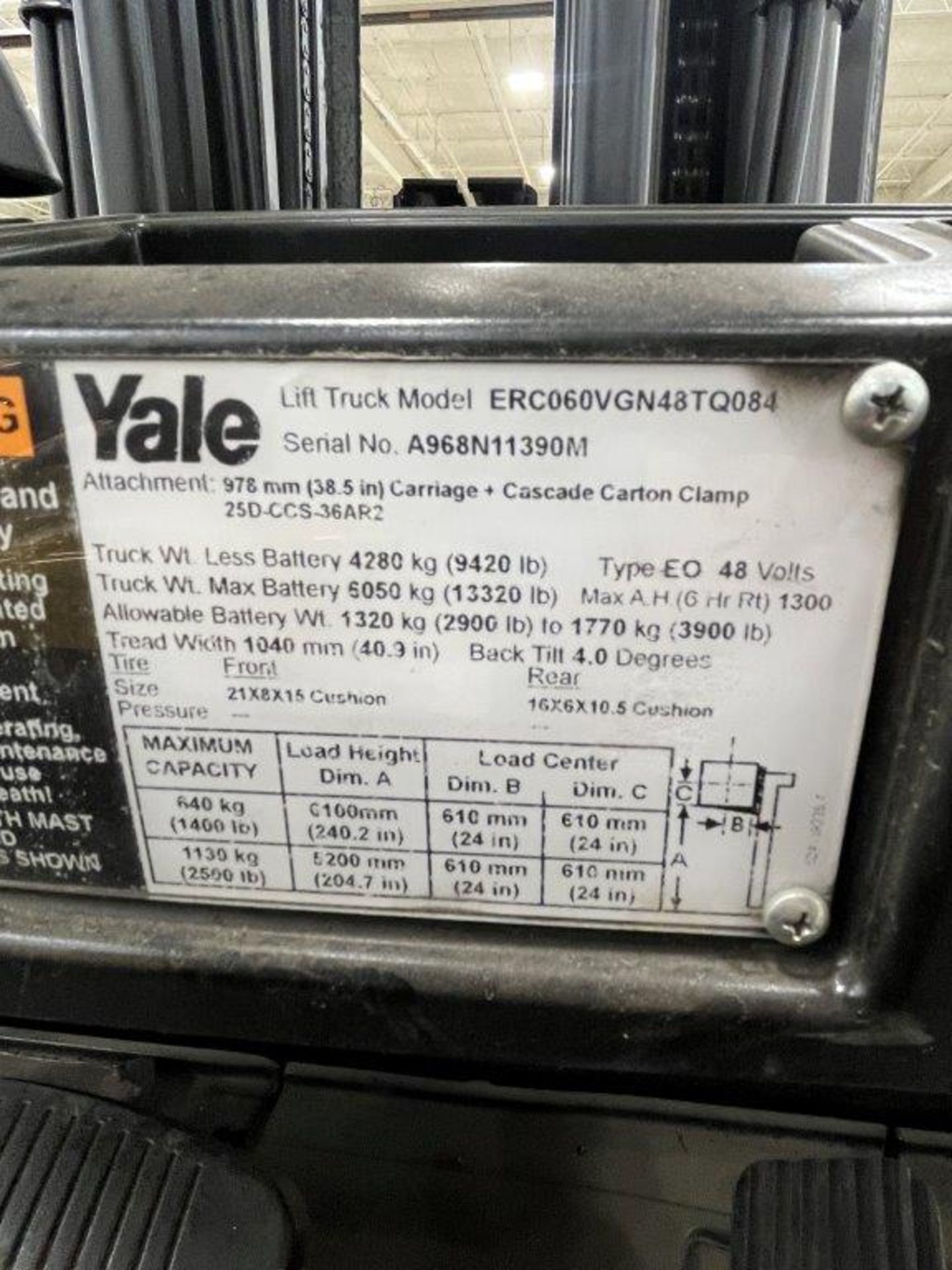 Yale ERC060VGN48TQ084 2,500-Lb Electric Forklift Truck - Image 6 of 6