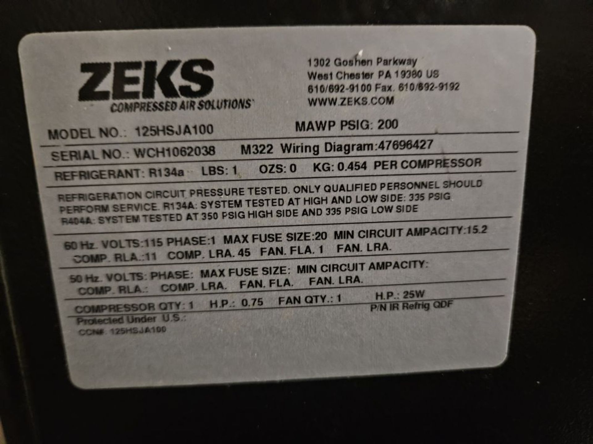 Zeks 125HSJA100 Air Dryer - Image 2 of 2