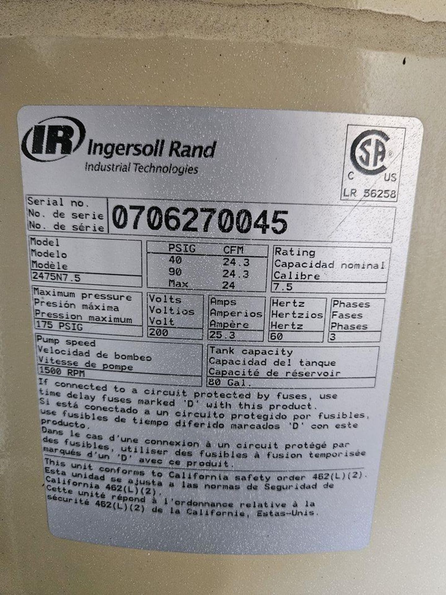 Ingersol Rand 2475N7.5 2-Stage Air Compressor - Image 3 of 3