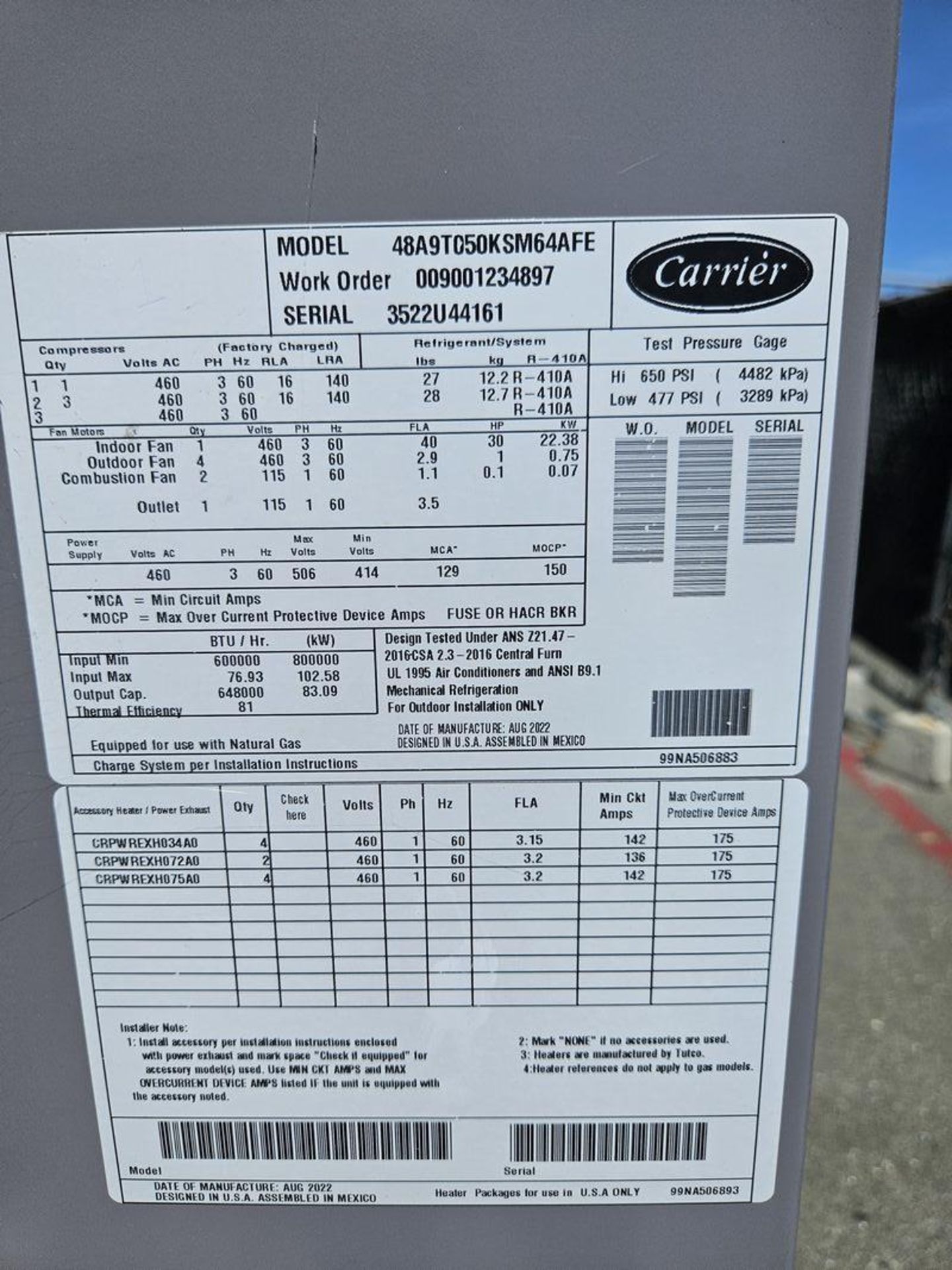 Carrier 48A9T050KSM64AFE Heating/Cooling HVAC Unit - Image 2 of 2