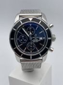 BREITLING SUPEROCEAN HERITAGE CHRONOGRAPH 46MM BLACK DIAL AUTO STAINLESS STEEL MESH BAND