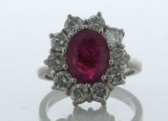 18ct White Gold Oval Cluster Diamond And Ruby Ring Halo (R3.00) 1.50 Carats - Valued By AGI £8,555.