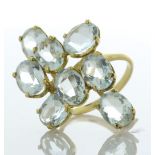 18ct Yellow Gold Aqua Marine Cluster Ring - Valued By AGI £3,105.00 - Eight oval aqua marine