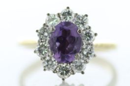 18ct Yellow Gold Oval Cluster Claw Set Diamond And Amethyst Ring (A1.28) 1.00 Carats - Valued By IDI