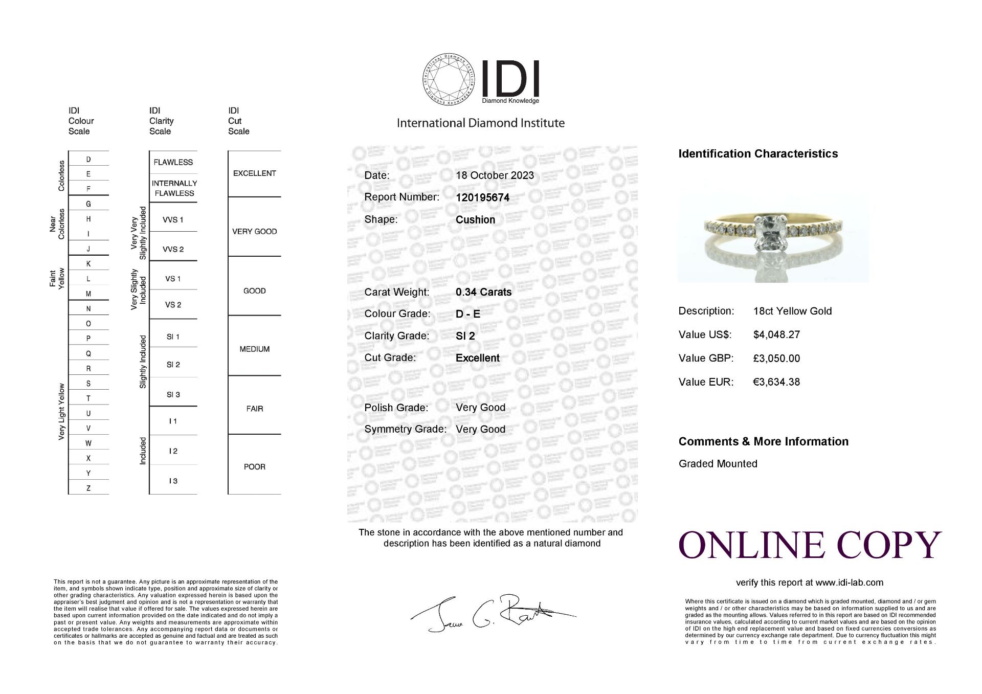 18ct Yellow Gold Single Stone Claw Set With Stone Set Shoulders Diamond Ring - Valued By IDI £3, - Image 7 of 7