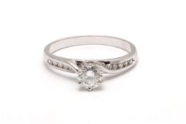 18ct White Gold Single Stone Diamond Ring With Stone Set shoulders (0.51) 0.61 Carats - Valued By