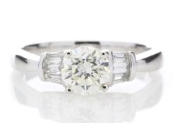 18ctWhite Gold Single Stone With Baguette Set Shoulders Diamond Ring (1.03) 1.26 Carats - Valued