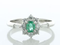 Platinum Oval Cluster Claw Set Diamond And Emerald Ring (E0.28) 0.38 Carats - Valued By IDI £6,950.