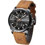 RRP £38.80 MEGALITH Mens Watches Sport Chronograph Brown Leather