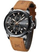 RRP £38.80 MEGALITH Mens Watches Sport Chronograph Brown Leather