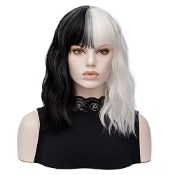 RRP £22.59 FVCENT Short Black and White Wig Wavy Half Black and