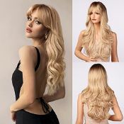 RRP £32.51 Honygebia Blonde Wig with Fringe - Long Wvay Ombre Blonde Wigs for Women