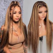 RRP £16.08 Bele Ombre 4/27 Color Straight Human Hair Wigs Highlight