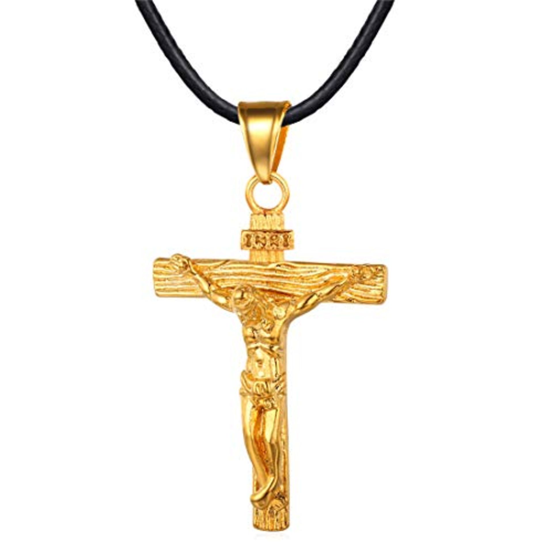 Collier Crucufix U7 Acier Inoxydable Plaqué Or - 61 Cm - Neuf Avec étiquette