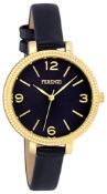 RRP £17.27 Ferenzi Women's | Fashion Dark Blue Thin Band 34 mm Gold case Watch