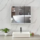 RRP £238.61 Plumbsys LED Bathroom Mirror Cabinet Black 2 Door With Anti-Fog Demister Pad