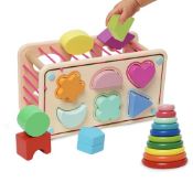 RRP £20.74 Wooden Geometric Shape Sorter Cube Rainbow Stacking