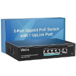 RRP £26.32 VIMIN 4 Port Gigabit PoE Switch with 1 Uplink Gigabit Ports