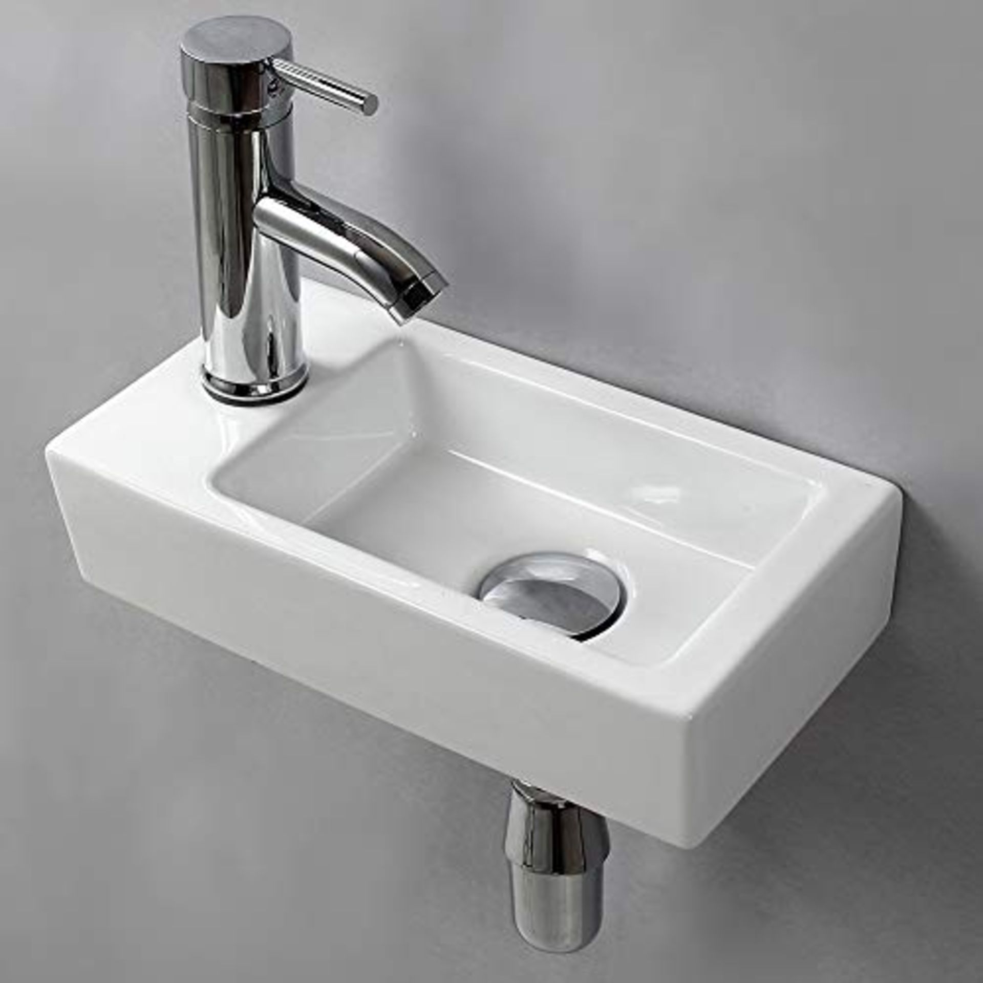 RRP £50.14 Wall Hung Basin Sink Small Cloakroom Basin Rectangle Ceramic Wash Basin