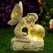 RRP £22.32 GloBrite Solar Powered Fairy Angel Garden Resin Ornament