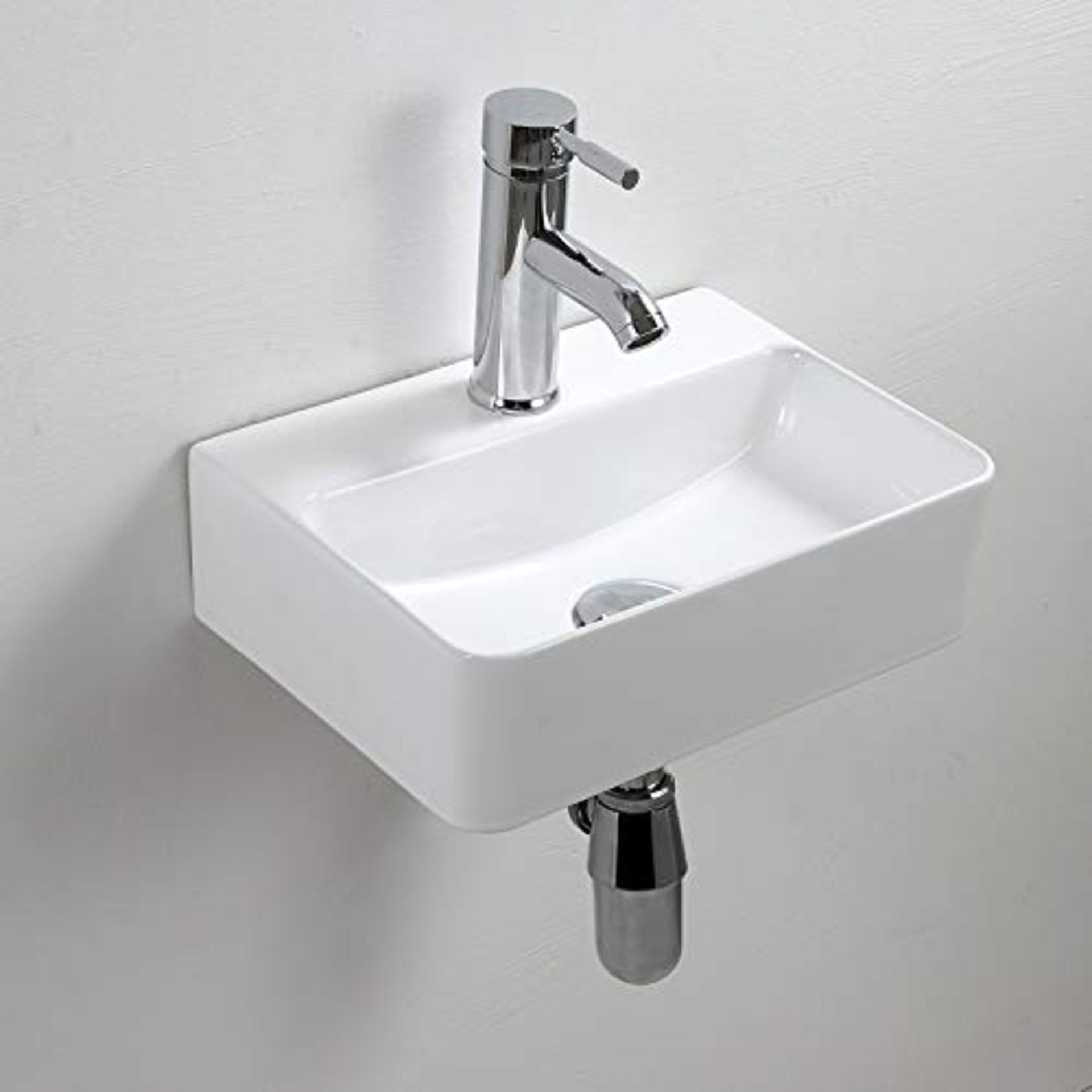 RRP £59.09 White Ceramic Vessel Sink Rectangle Compact Bathroom