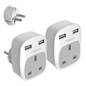 RRP £23.21 UK to European Travel Adapter 2 Pack